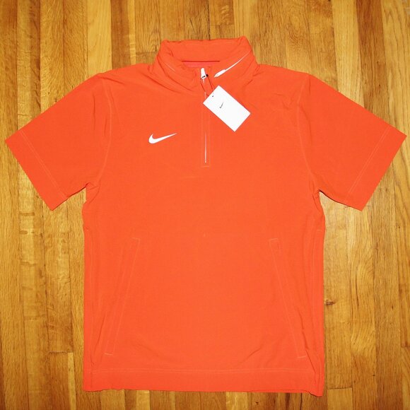 Nike 1/4 Zip Short Sleeve Woven Football Coaches Jacket Mens M Orange